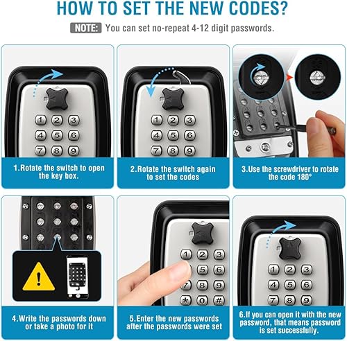 Miniatura 5 de BKNOOU Caja de llaves de pared con código, caja resistente para cerradura de llave para exterior, resistente a la intemperie, caja de bloqueo extra