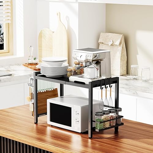Miniatura 2 de Estante para horno de microondas, soporte de microondas expandible para encimera, utensilios de cocina, almacenamiento de vajilla, acero al carbono