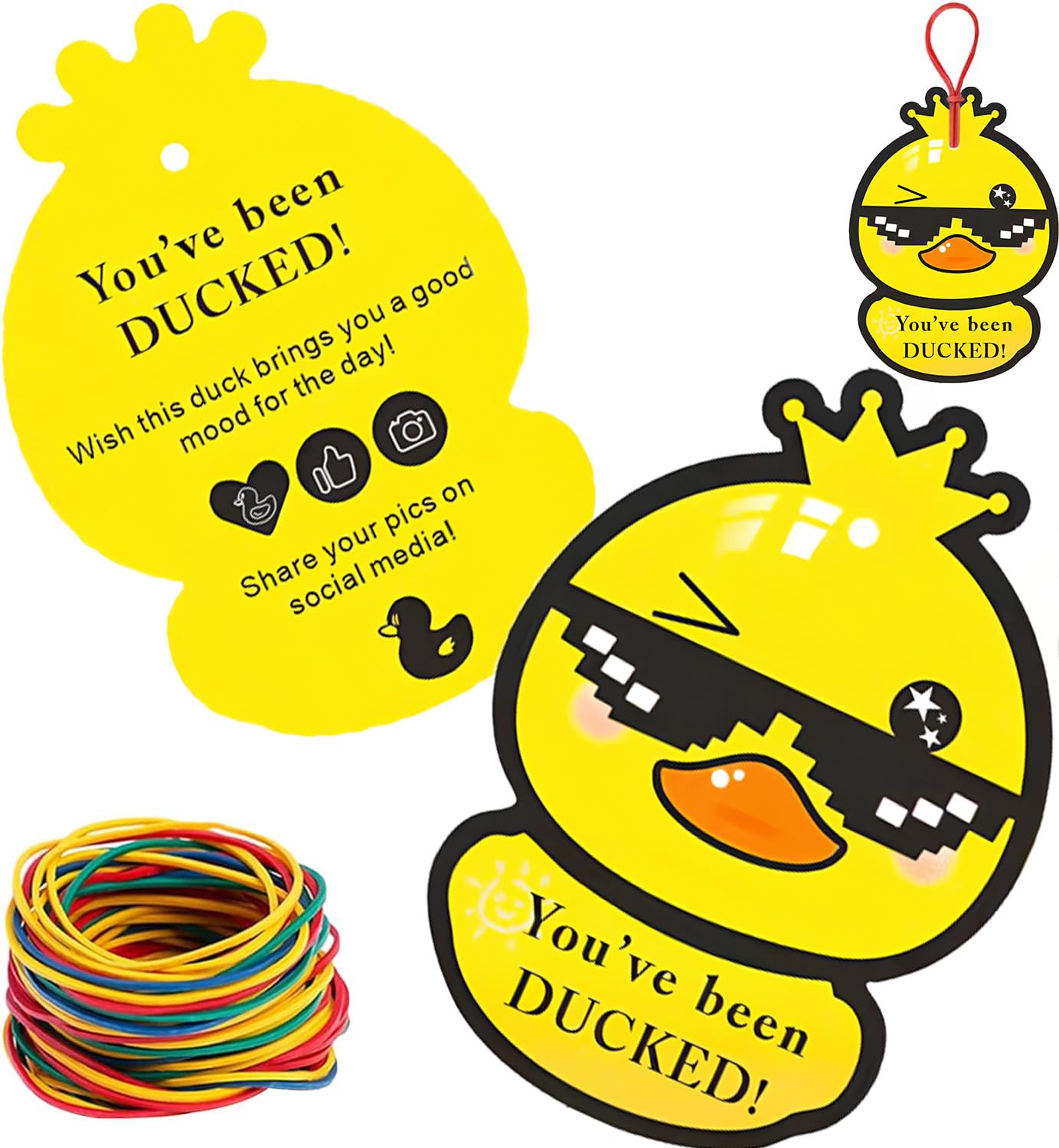 AOT 50 Rubber Duck Tags You've Been Ducked Cards with 50 Different Colored Rubber Bands,Cruise Duck Tags Measures 2.8 x 2inch