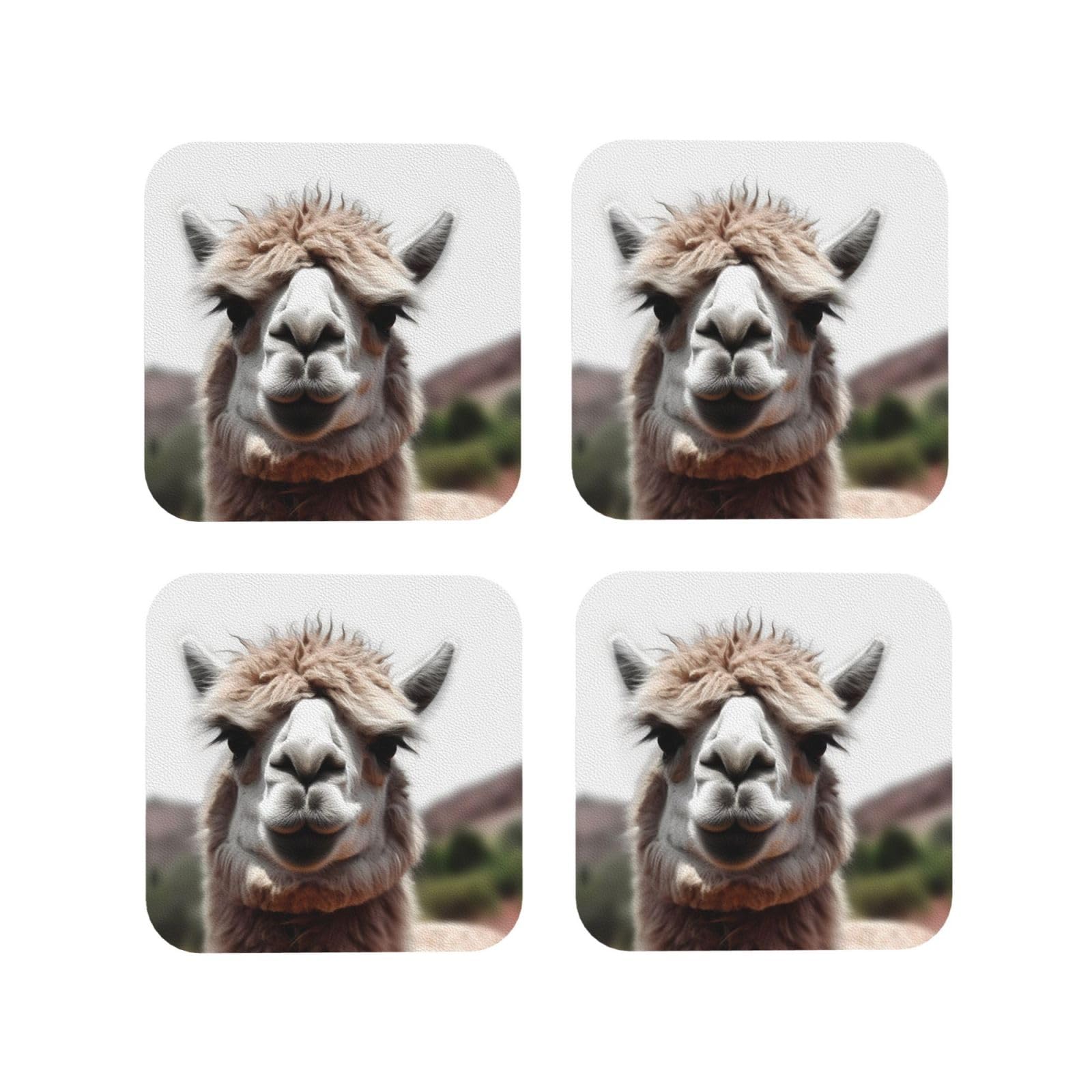 4 Pcs Leather Coasters for Drinks, 4" Drinking Coaster for Tabletop Protection, Funny Alpaca Llama Drink Coasters Set for Kinds of Cups Aesthetic Cup Mat for Home Decor