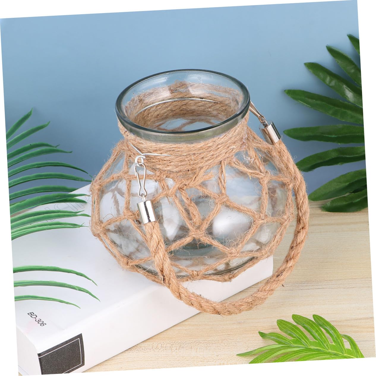 Vaso a cilindro decorativo per coltura Jarrones Decorativos Para Vaso decorativo per matrimoni con corda verde contenitore per piante trasparente supporto conchiglia