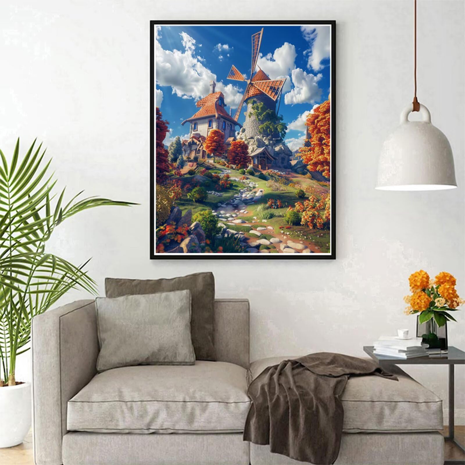 Diament Malarstwo Krajobraz Diamentowy Młyn Diamentowy Malarstwo Dorośli 60x90cm, 5D Diamentowe Rysunki Rzemiosło Dzieci, DIY Ścieg Krzyżowy Pełny Zestaw Akcesoriów, Dekoracja Domu H5-491