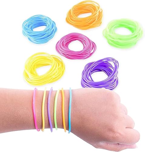 Super Z Outlet Pulseras elásticas de gel de neón de los años 80 para eventos temáticos, surtido colorido, estrella del rock, arco iris, Diva, disco