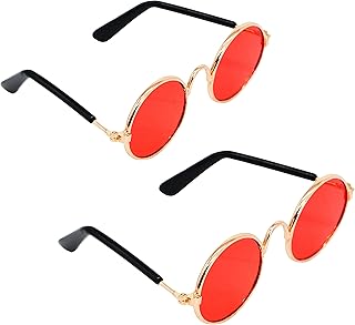 YAODHAOD Occhiali da Sole per Cani da Compagnia per Gatti, Occhiali da Sole Classici Rotondi retrò in Metallo Prince Princess Puppy Katie Photo Props Giocattoli (Confezione 2) (8CM, Rosso)