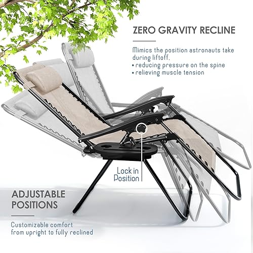 Miniatura 4 de Nestl Sillas de gravedad cero, silla portátil para patio al aire libre con almohadas y bandejas portavasos, silla de campamento reclinable de malla