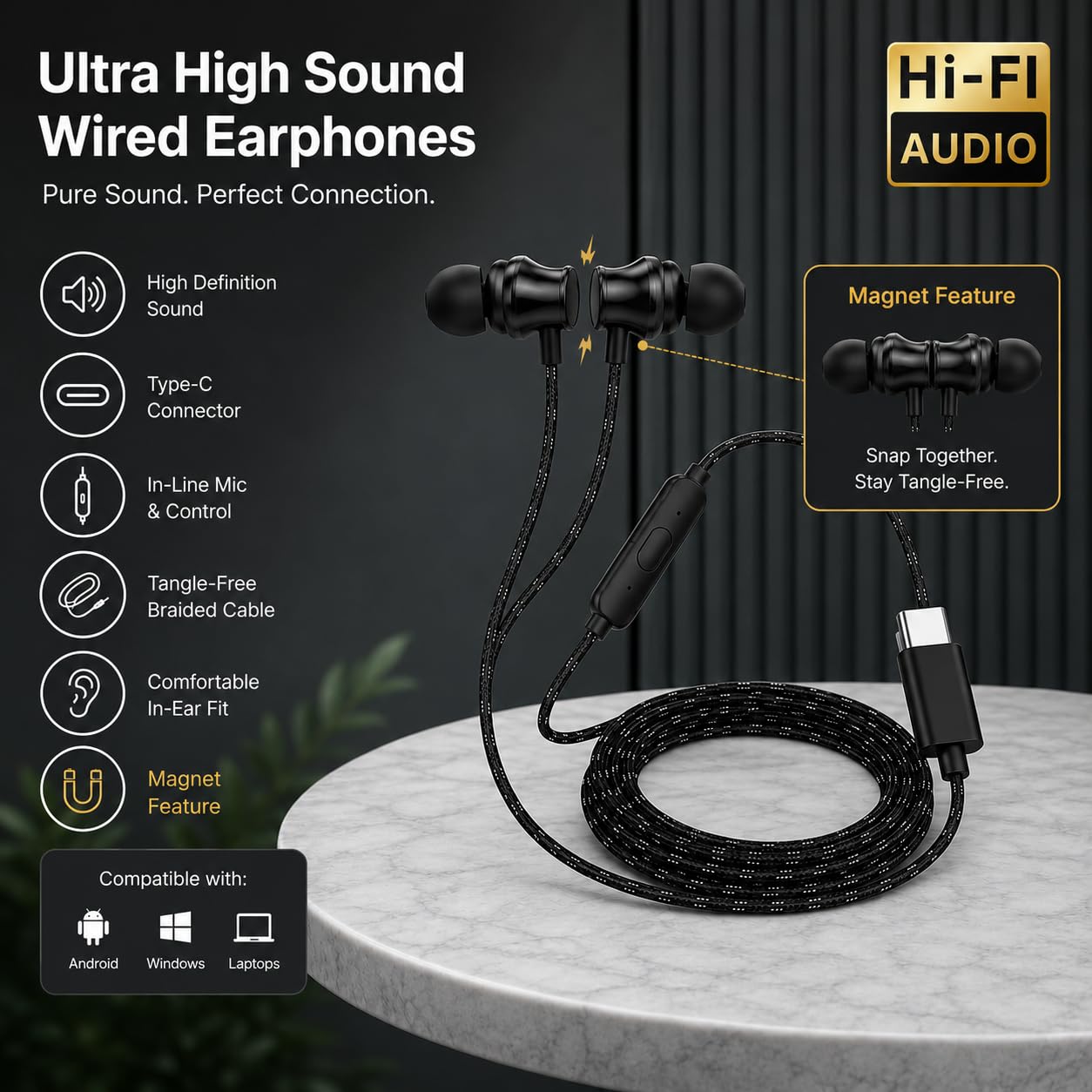 Ultra High Sound Type-C Wired Earphones — Amazon image 3
