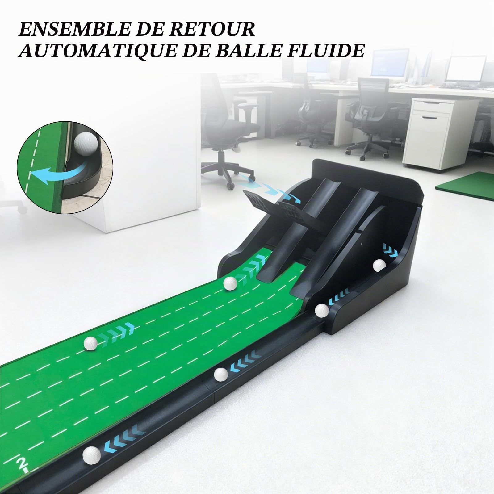CRESTGOLF Tapis de Putting avec Retour Automatique de Balle, Putting Mat pour l'entraînement de Golf intérieur/extérieur Cadeau de Golf pour Les Hommes