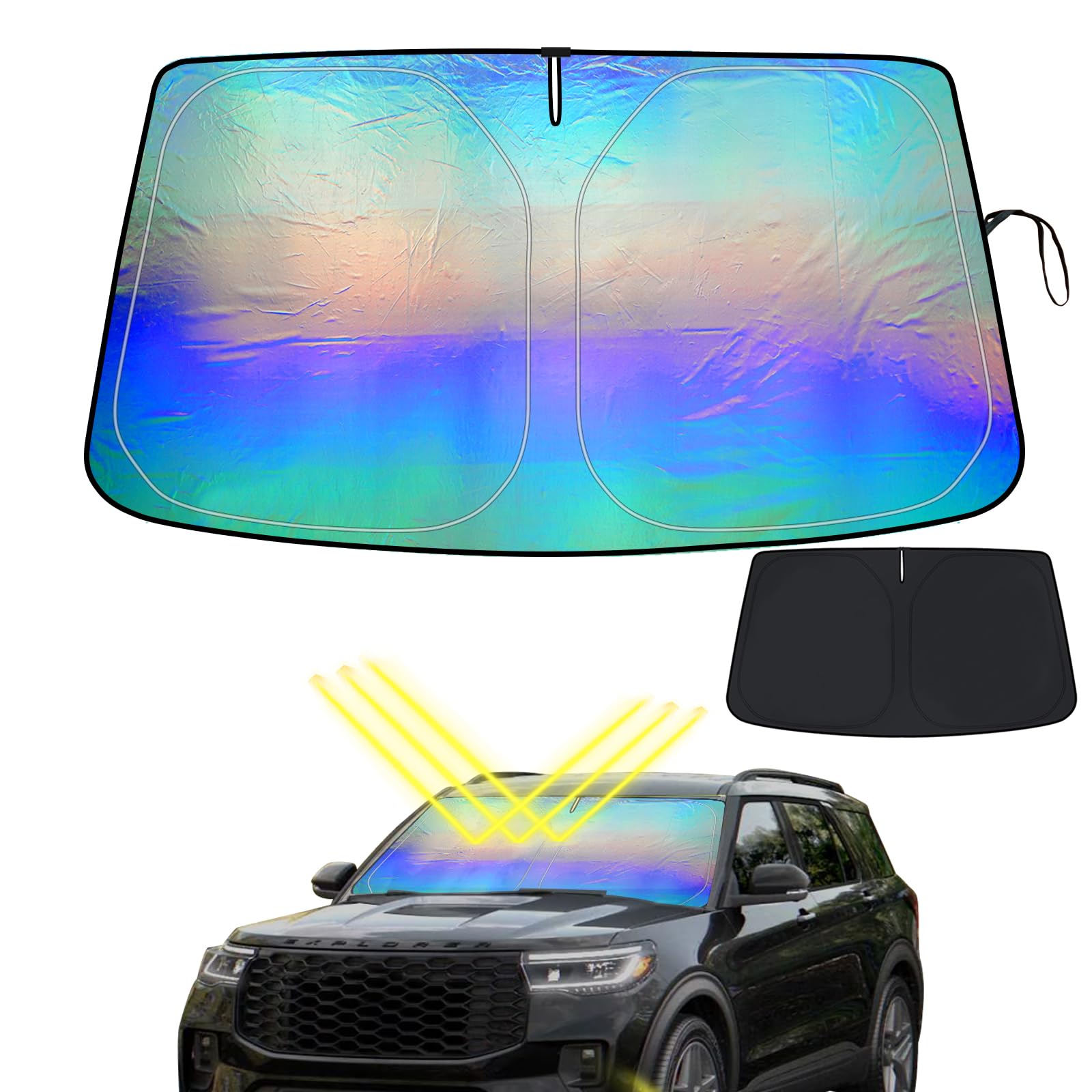 ASINRI Car Windshield Sun Shade for 2015-2020 2021 2022 2023 2024 Ford Explorer Sunshade Foldable Window Sun Visor Protector Blocks UV Rays Car Accessories 