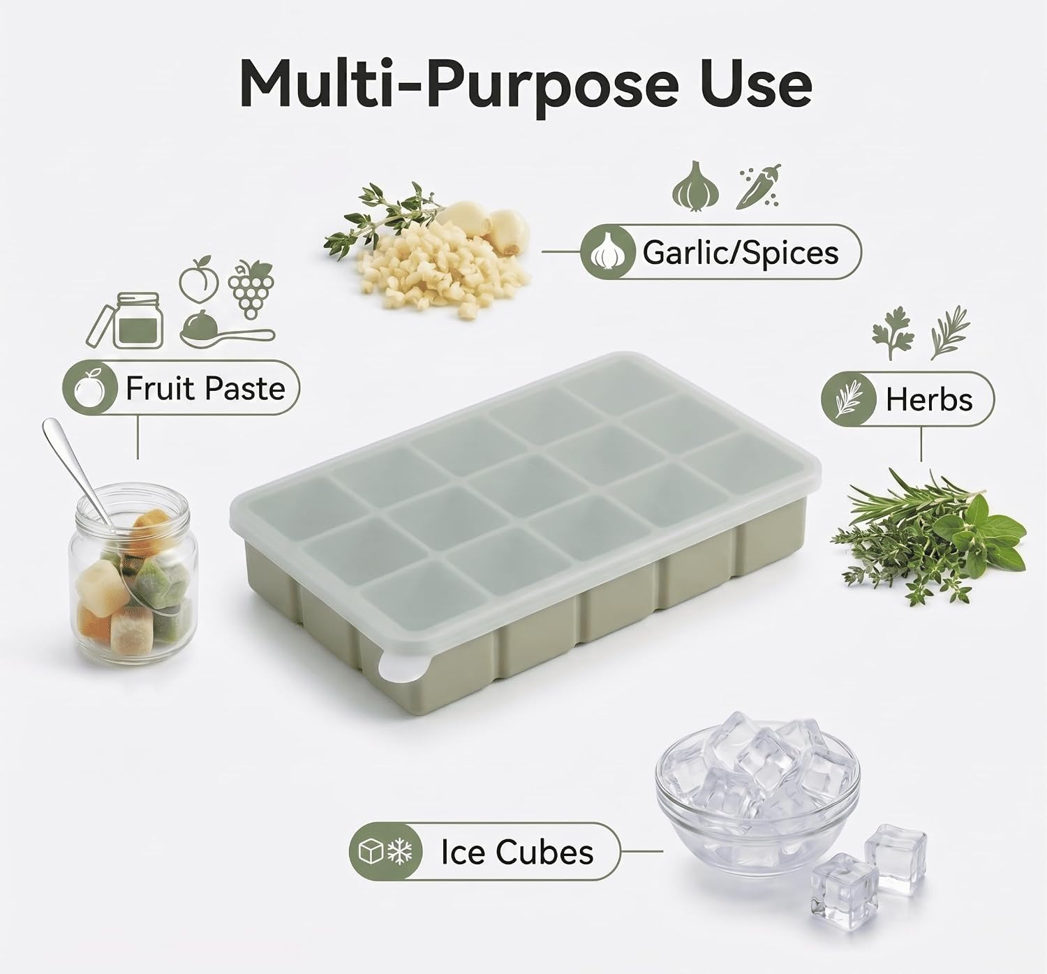 1 Tbsp Silicone Freezer Tray, 3 Pack with Lids & spoon, BPA-Free
