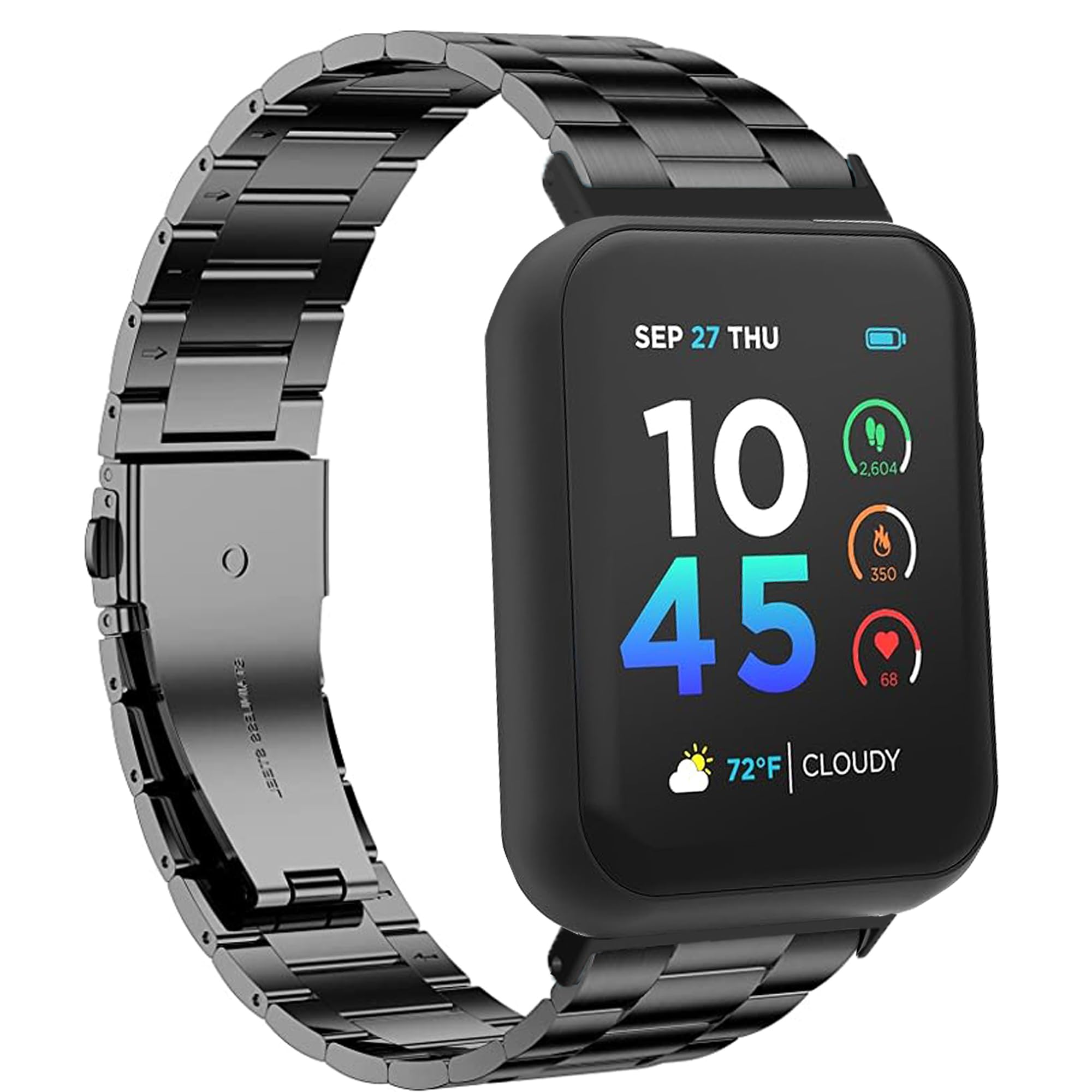 Lamshaw Compatible for ITOUCH AIR 4 Bands, 24mm Stainless Steel Metal Replacement Strap Bracelet Women Man Compatible for ITOUCH AIR 4 41mm / 46mm / Air 3 44mm Smartwatch (Black)