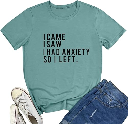 BLACKMYTH Women Cute Tees I Came Graphic T Shirts Light Green Small