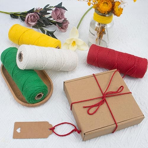 Miniatura 5 de CAMAL Cordón de macramé de 0.079 pulgadas x 109 yardas, cuerda de color trenzado de 3 hebras de algodón natural para tejer, atrapasueños, colgar