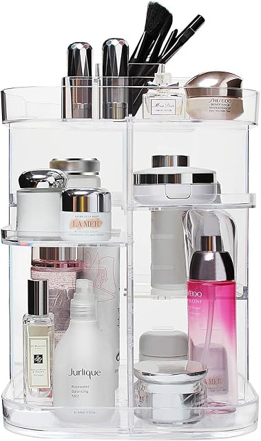 Boxalls Makeup Organiser Rotating 360 Degree Storage, Multi-Function Clear Carousel Cosmetic Organizer with 5 Layers Large Capacity, Great for Countertop Vanity Bathroom Bedroom, Square Shape