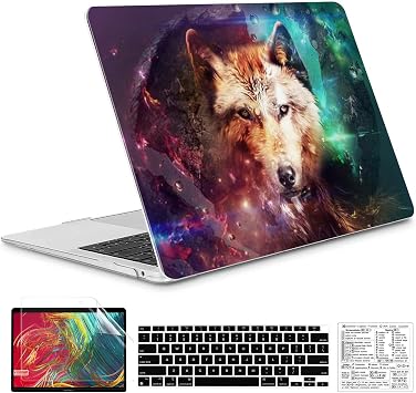 Compatible with MacBook Air 13 Inch Case 2022, 2021-2018 M1 A2337 A2179 A1932 Durable Hard Plastic Shell Case &Keyboard Cover&Mac OS Keyboard Sticker Wolf