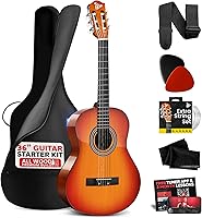 Vista 17 de Pyle Kit de guitarra acústica para principiantes, instrumento de madera de tamaño junior 3/4 con kit completo de accesorios, púas, correa