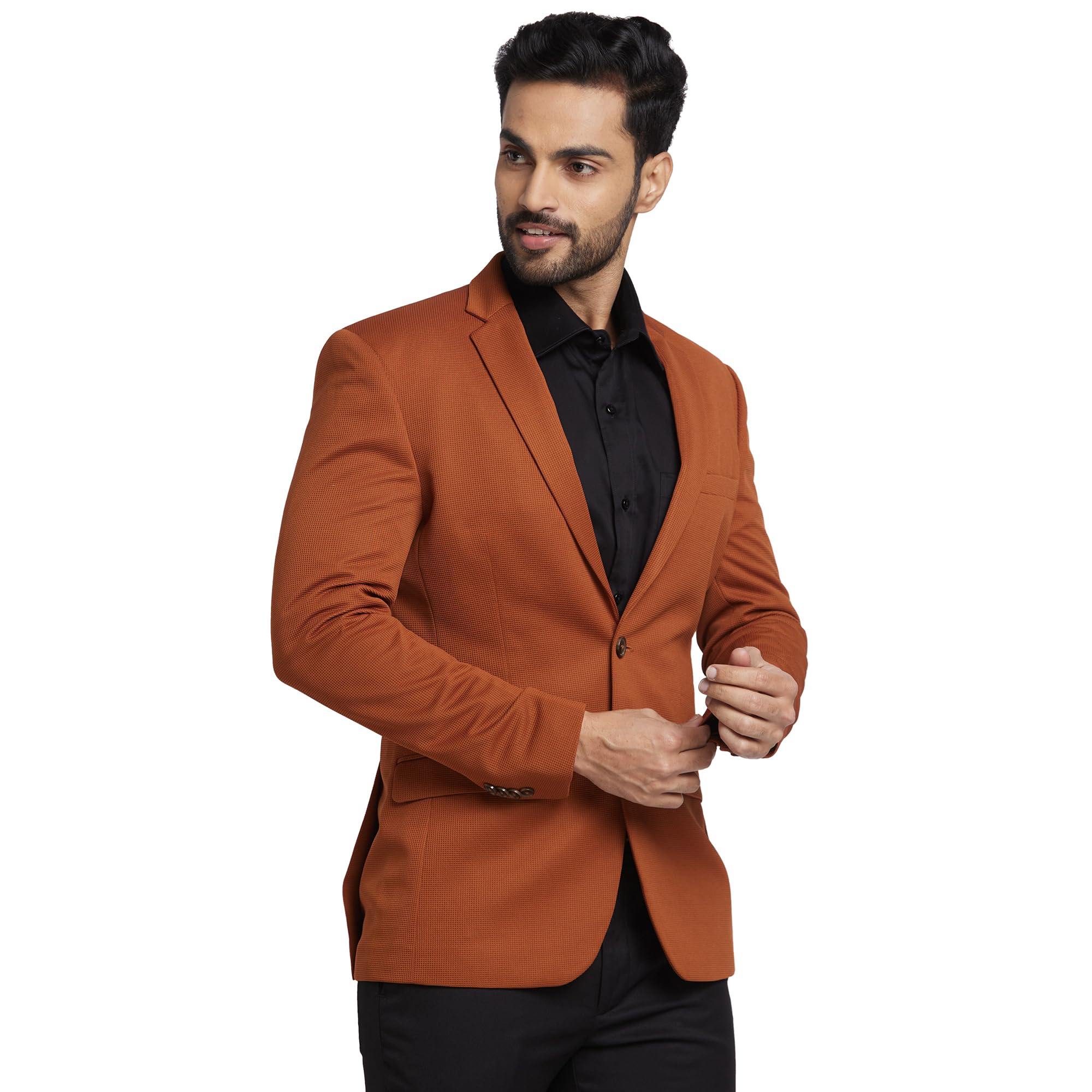 Men's Super Slim Fit Pure Terylene Structure Pattern Notch Lapel Full Sleeve Formal Jacket-image-13