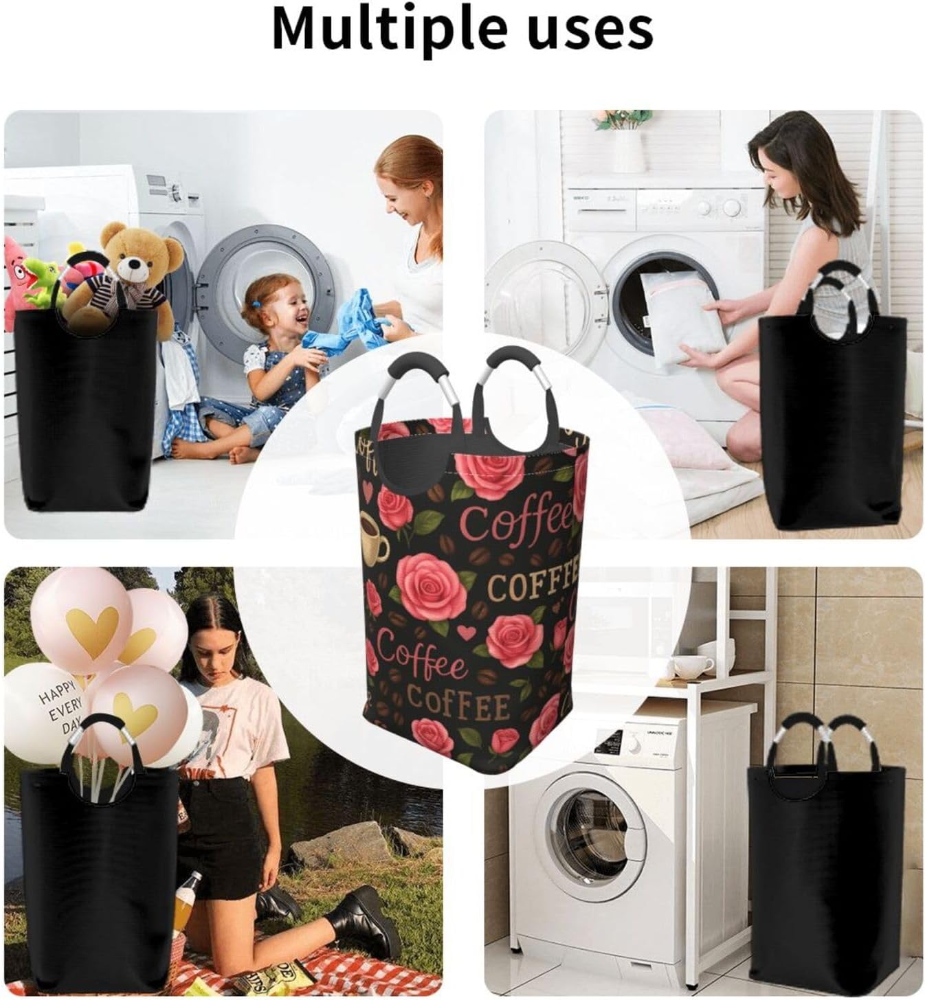 50l Laundry Basket Coffee Lovers Pattern Waterproof Laundry Hamper Foldable Clothes Laundry Bag With Handles