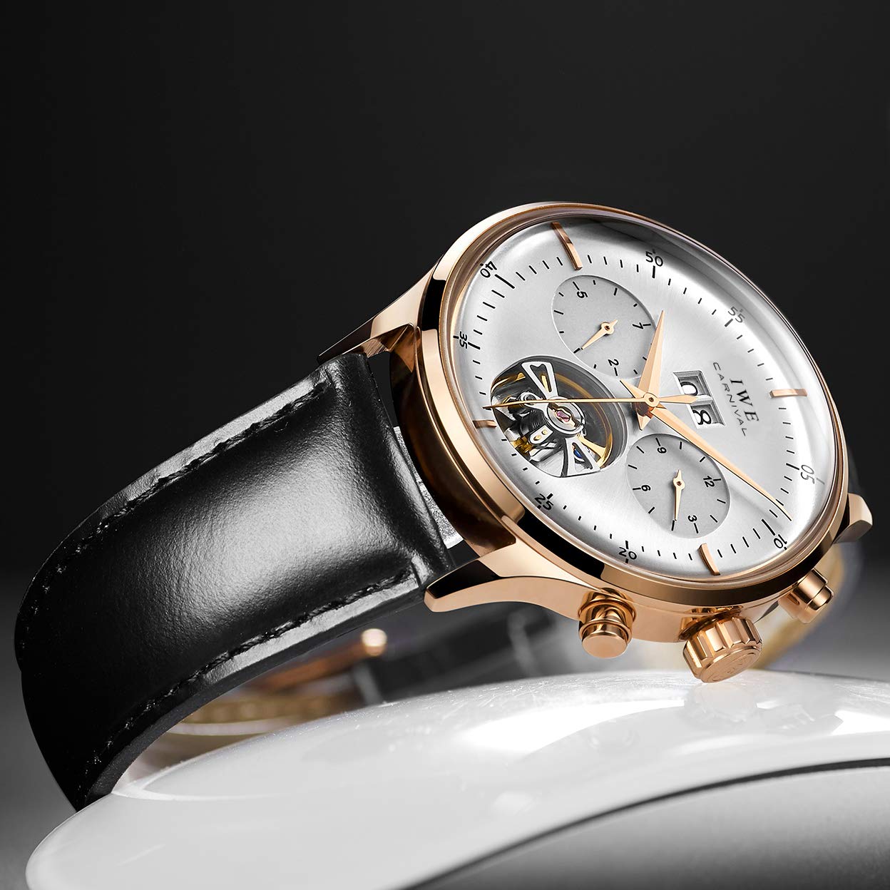 TEINTOP Multifunktionsuhren Herren Automatik Uhr Mechanische Offenes Herz Männlich Armbanduhren