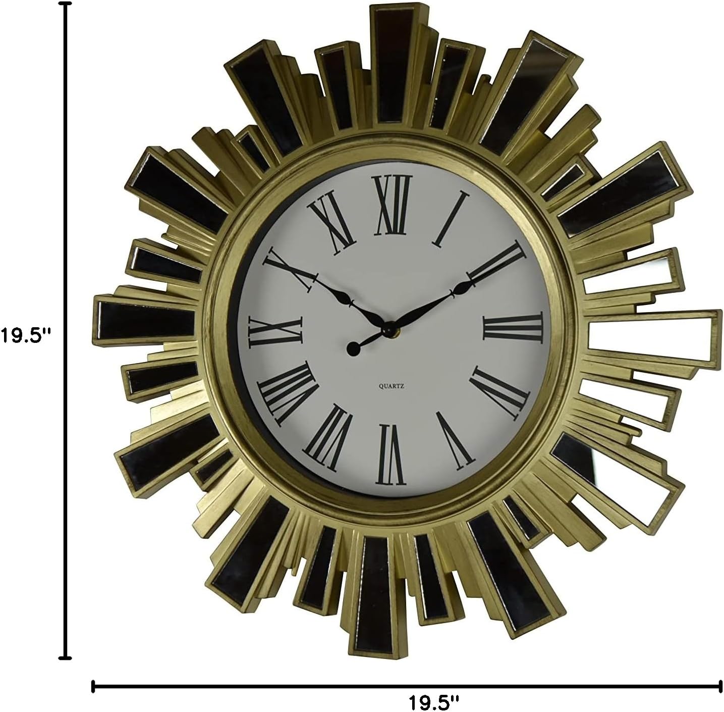 Gold and Mirror Starburst Wall Clock with Quartz Movement