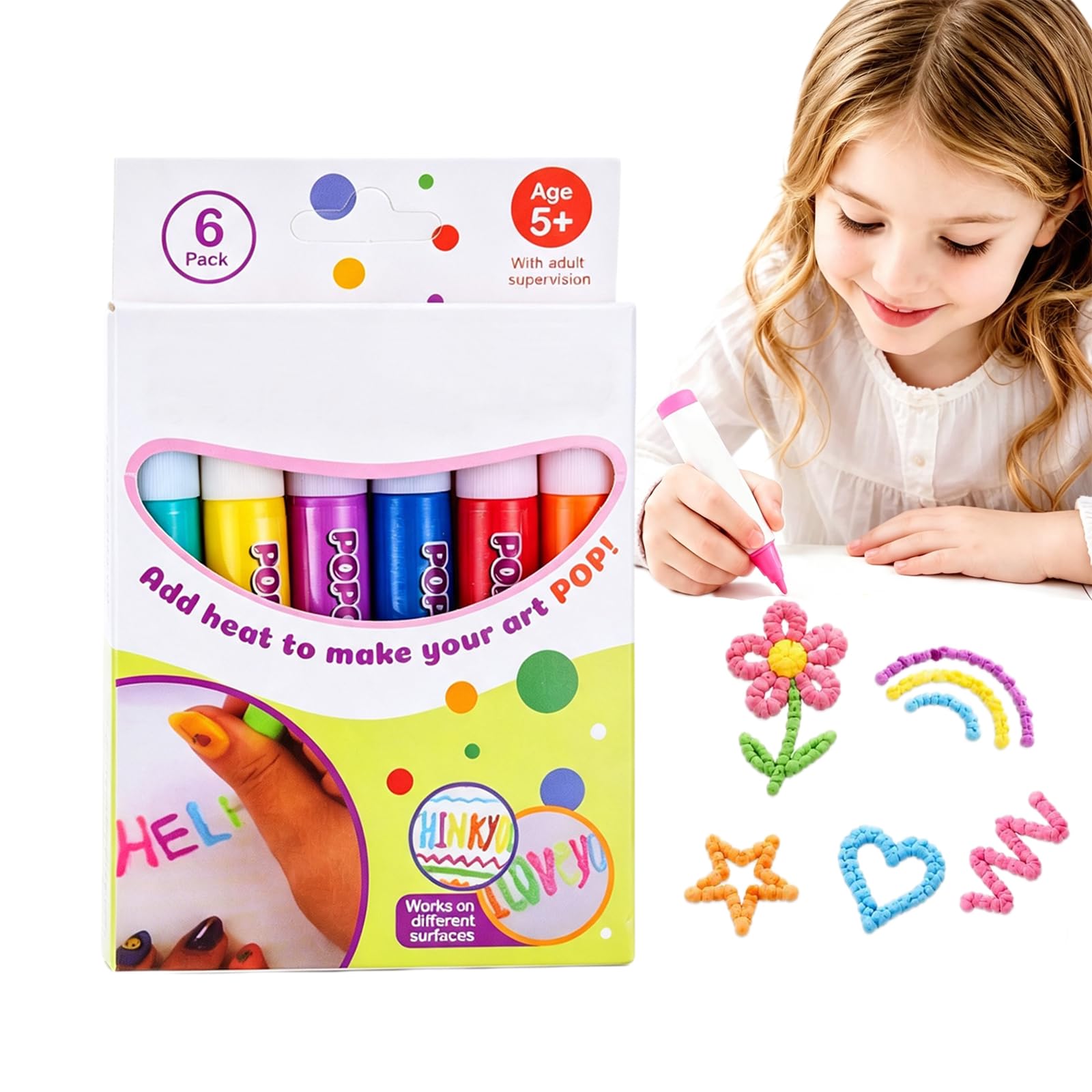 Popcorn Pens for Kids, 3D Puffy Pens Bubble Drawing Markers, DIY Art Craft Paint Pen for Greeting Cards, Scrapbooks and School Projects, Creative Birthday Gifts (1Pc)