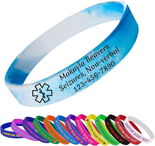 Pulsera de alerta médica personalizada de silicona, pulseras de goma personalizadas, pulsera de identificación médica personalizada grabada con