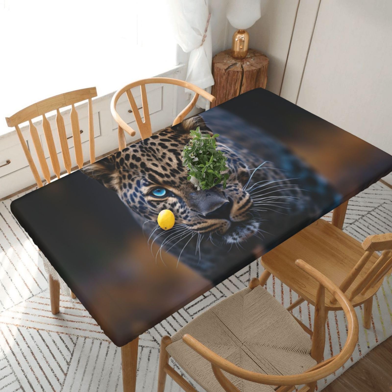 Nappe motif léopard africain élastique lavable anti tache 1.5 m