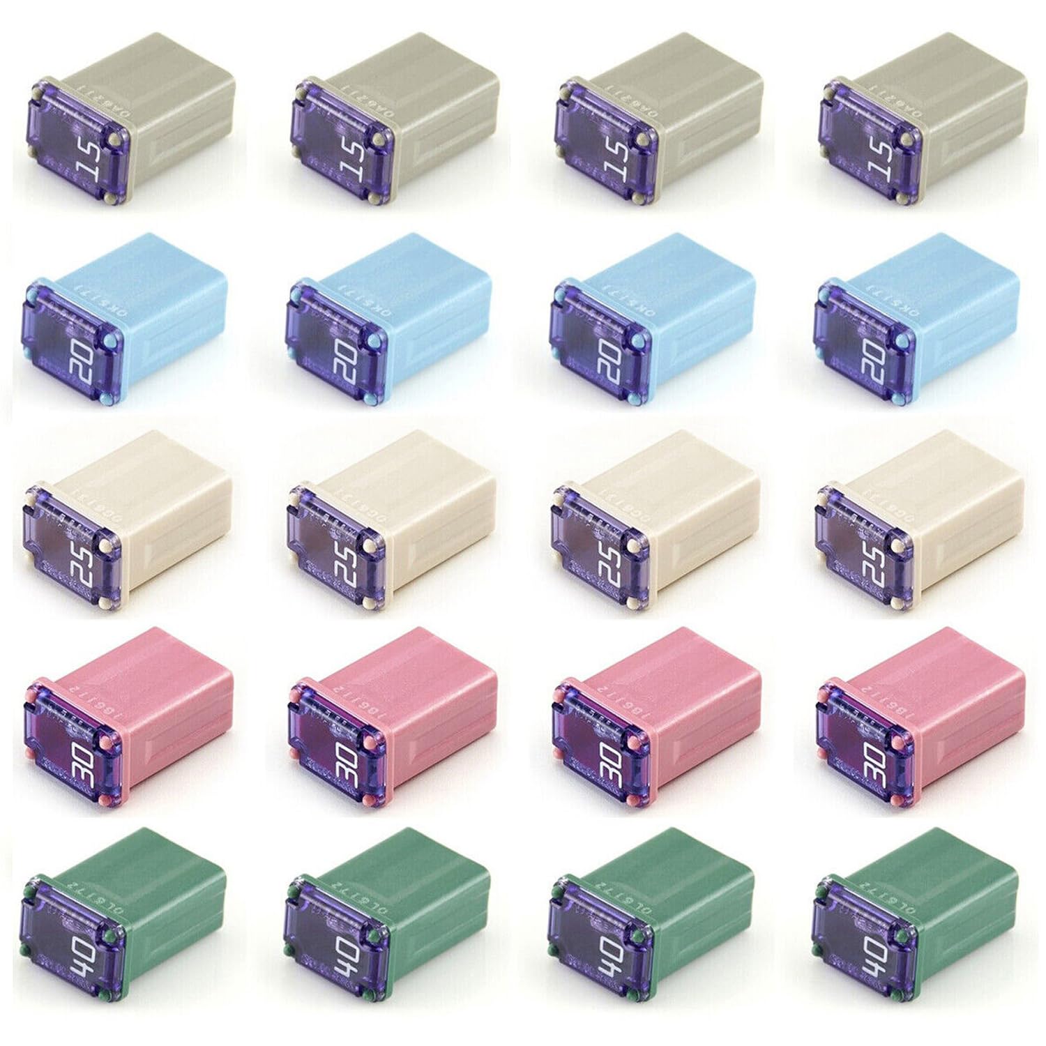Thxsoon 20 Pack Car Micro Cartridge Fuses Kit, 32V 15amp 20amp 25amp 30amp 40amp, FMM Fuses MCASE Type,Slow Blow Fuse for Cars, Trucks, and SUV - 15A/