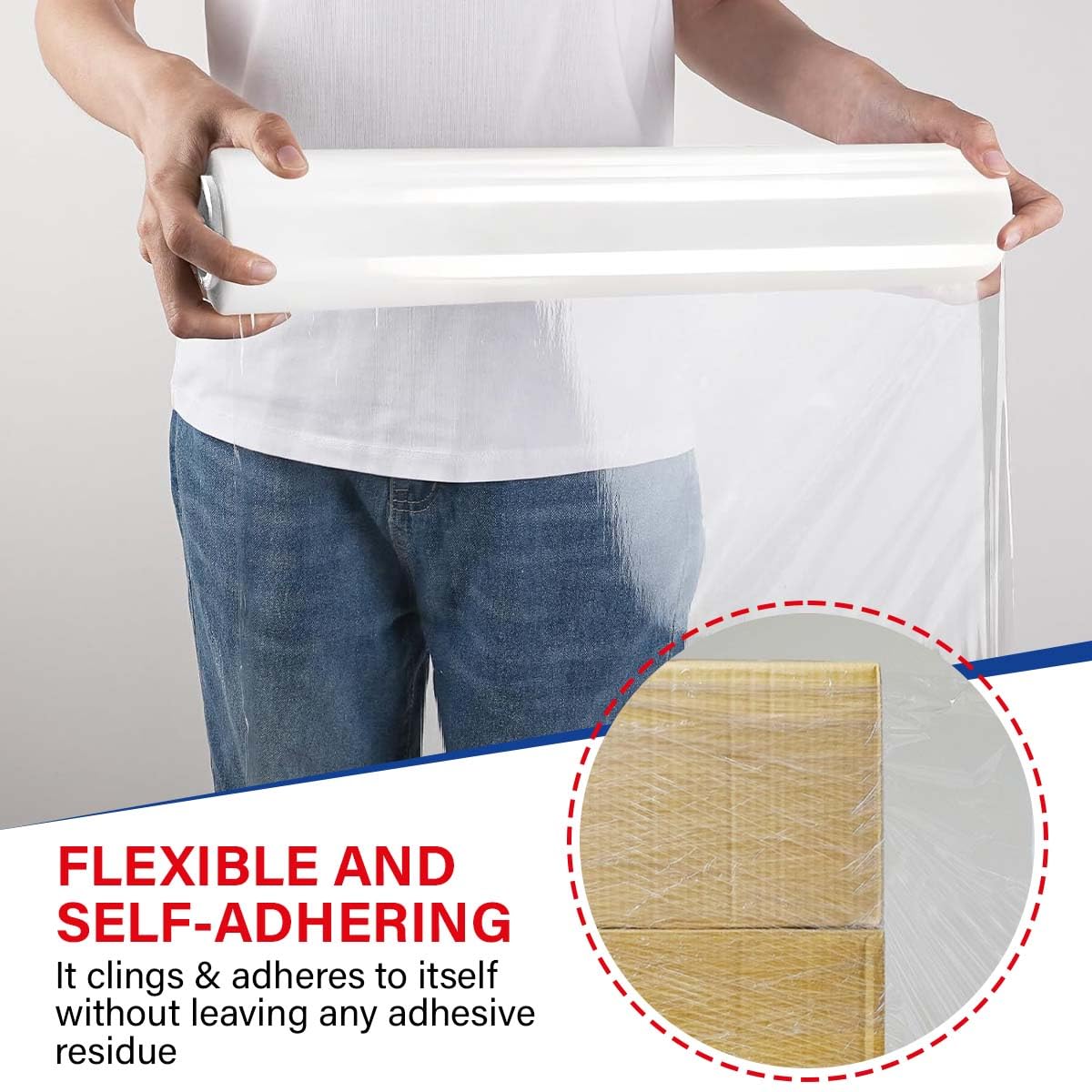 Lot de 2 rouleaux de film transparent solide et durable pour palette 400 mm x 150 m x 20 mu | Film rétractable extensible indéchirable | Résistant à l'eau et à l'humidité | Haute qualité et