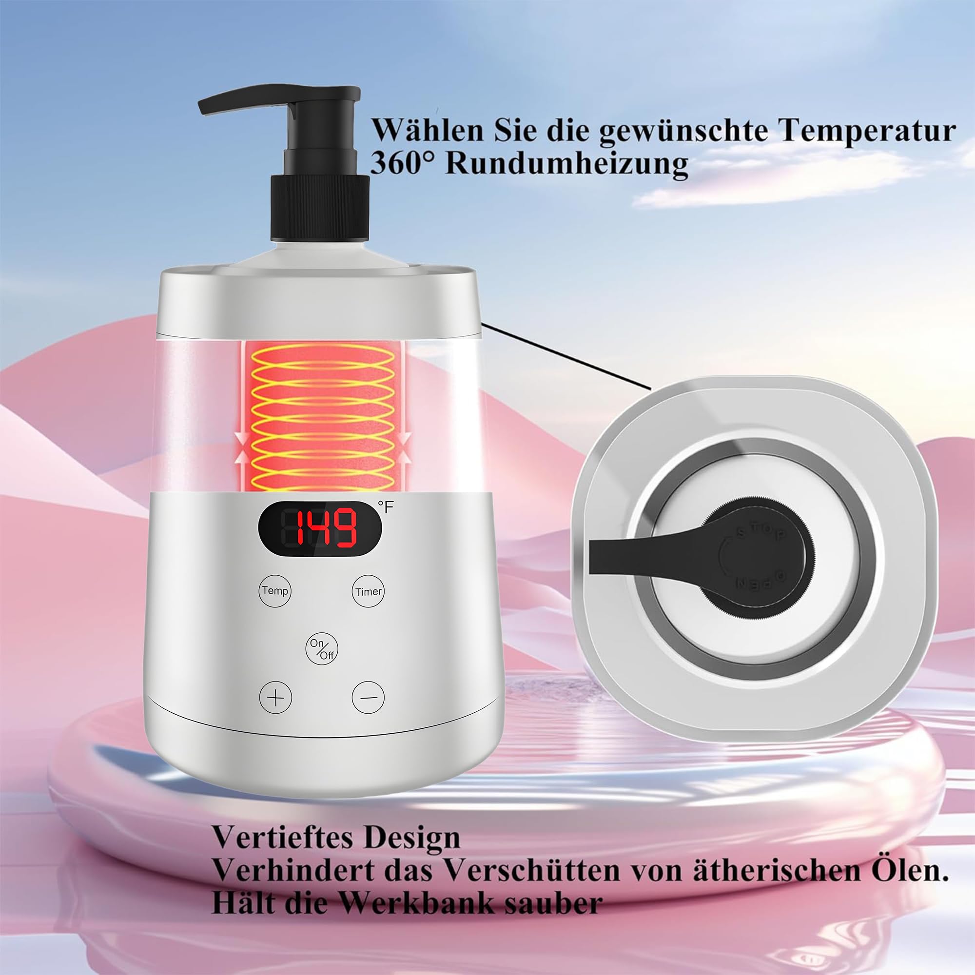 Chauffe-huile de massage,Chauffe huile de massage avec deux distributeurs de bouteilles d'huile,Chauffe en continu de 0 à 65 °C,Chauffe bouteille de lotion pour les salons et les spas,Argent