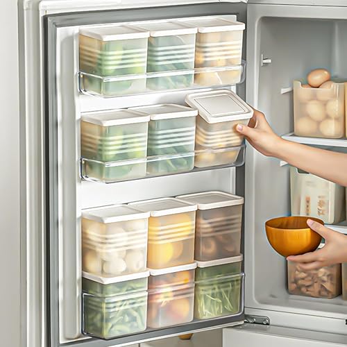 Miniatura 12 de Paquete de 3 cajas organizadoras de refrigerador, contenedores de plástico para almacenamiento de puerta lateral del refrigerador, contenedores