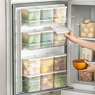 3 Pack Refrigerator Organizer Box with Lid, Plastic Refrigerator Side Door Storage Containers, Space-Saving Organizer Bins for Refrige, Refrige Drawers for Fruit and Vegetable (Clear, S×3)