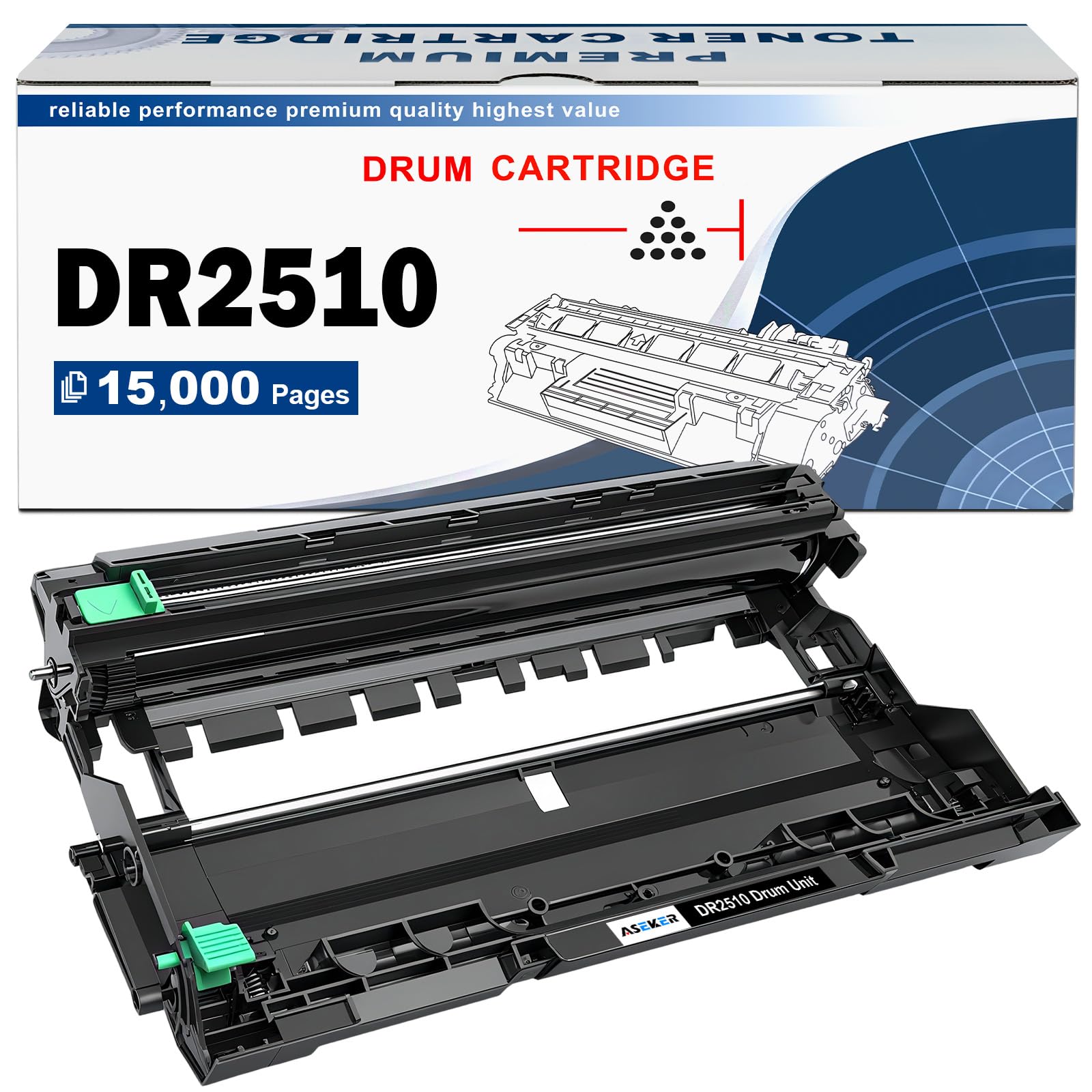 DR2510 DR-2510 Tambour 15000 Pages Compatible pour Brother HL-L2400DWE HL-L2445DW DCP-L2620DW DCP-L2627DW DCP-L2660DW DCP-L2665DW MFC-L2800DW MFC-L2827DW MFC-L2835DW MFC-L2860DW Imprimante