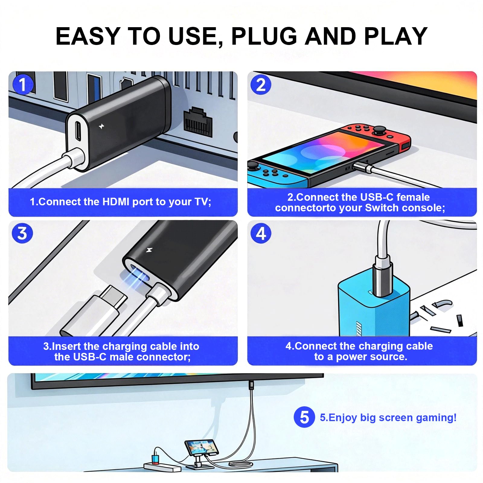 HENGBIRD Adattatore da USB C a HDMI, 2 m, 4 K a 60 Hz, 100 W, ricarica PD, docking station portatile di ricambio per switch 2/1/OLED, modalità TV plug & play per switch, iPhone, Steam Deck, MacBook