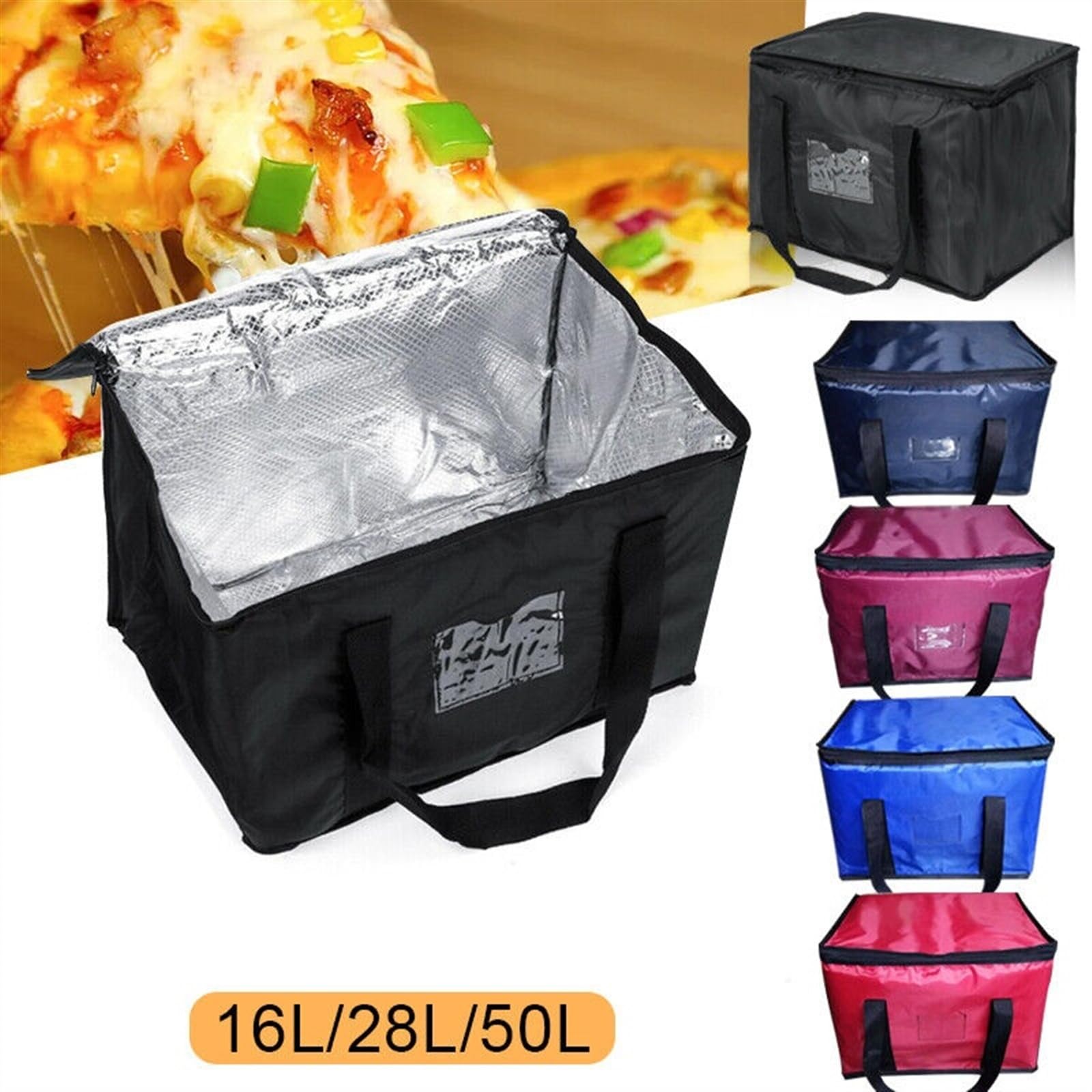 Sac à Pizza Isotherme 16 Pouces (40 Cm) - Sac Livraison Nourriture - Intérieur Aluminium - Poignées - Pour Pizzas, Plats Chauds/Froids