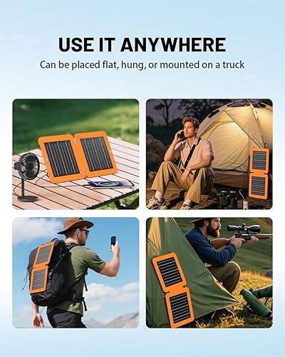 Miniatura 8 de Paneles solares, cargador solar pequeño de 10 W con USB-A de 5 V y USB-C de carga rápida IPX5, impermeable, plegable, panel solar portátil para