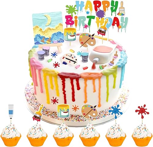 Decoración de pastel de fiesta de arte con pintura para magdalenas suministros de fiesta de pintura recuerdos de cumpleaños temáticos de arte para