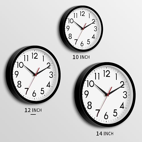 Miniatura 3 de Reloj de pared de 12 pulgadas, silencioso, sin tictac, funciona con pilas, reloj analógico decorativo para oficina, cocina, sala de estar, aula,
