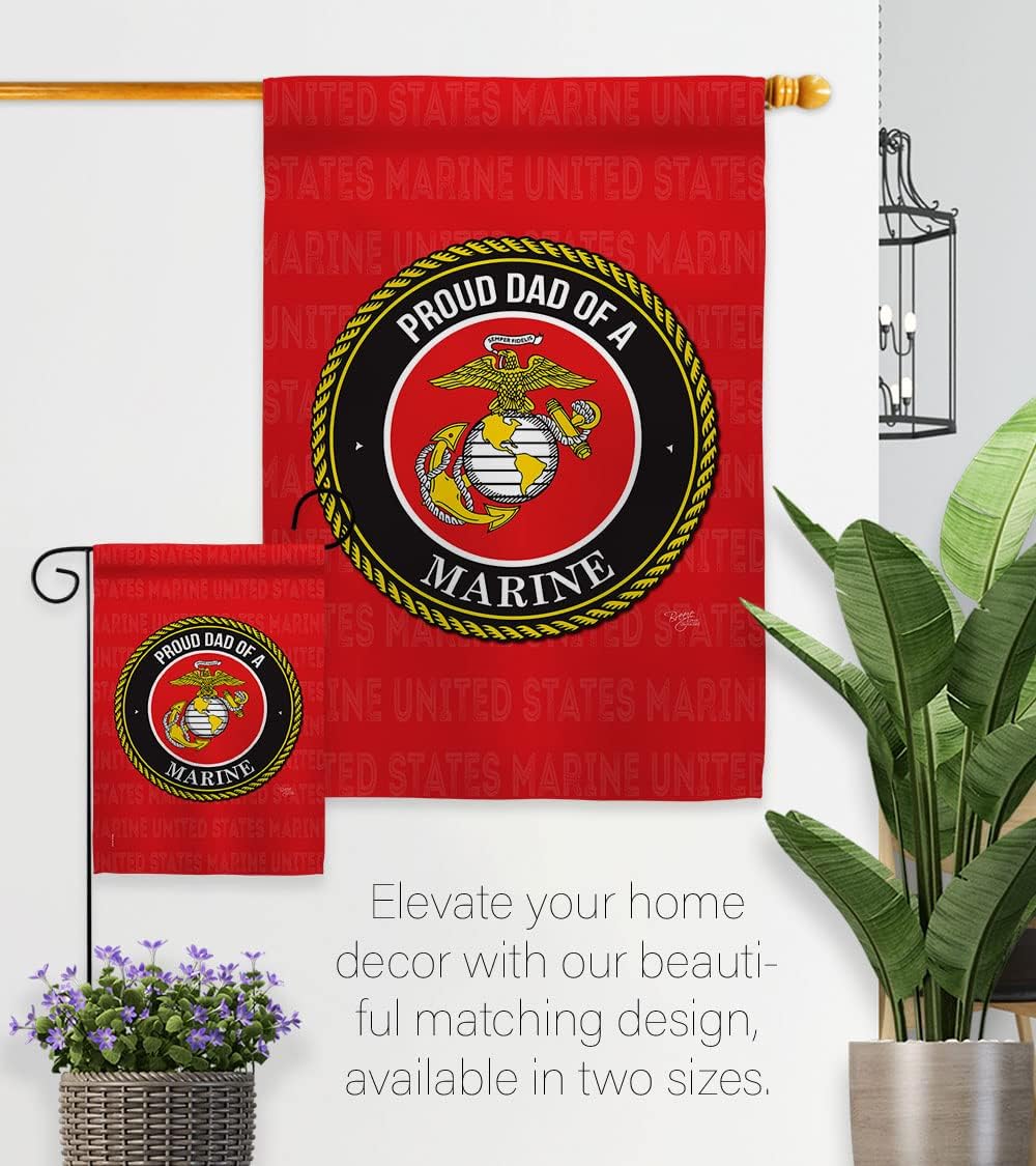 Proud Dad Marines Garden Flag - Armed Forces Marine Corps USMC Semper Fi United State American Military Veteran Retire Official - House Banner Small Yard Gift Double-Sided Made in USA 13 X 18.5