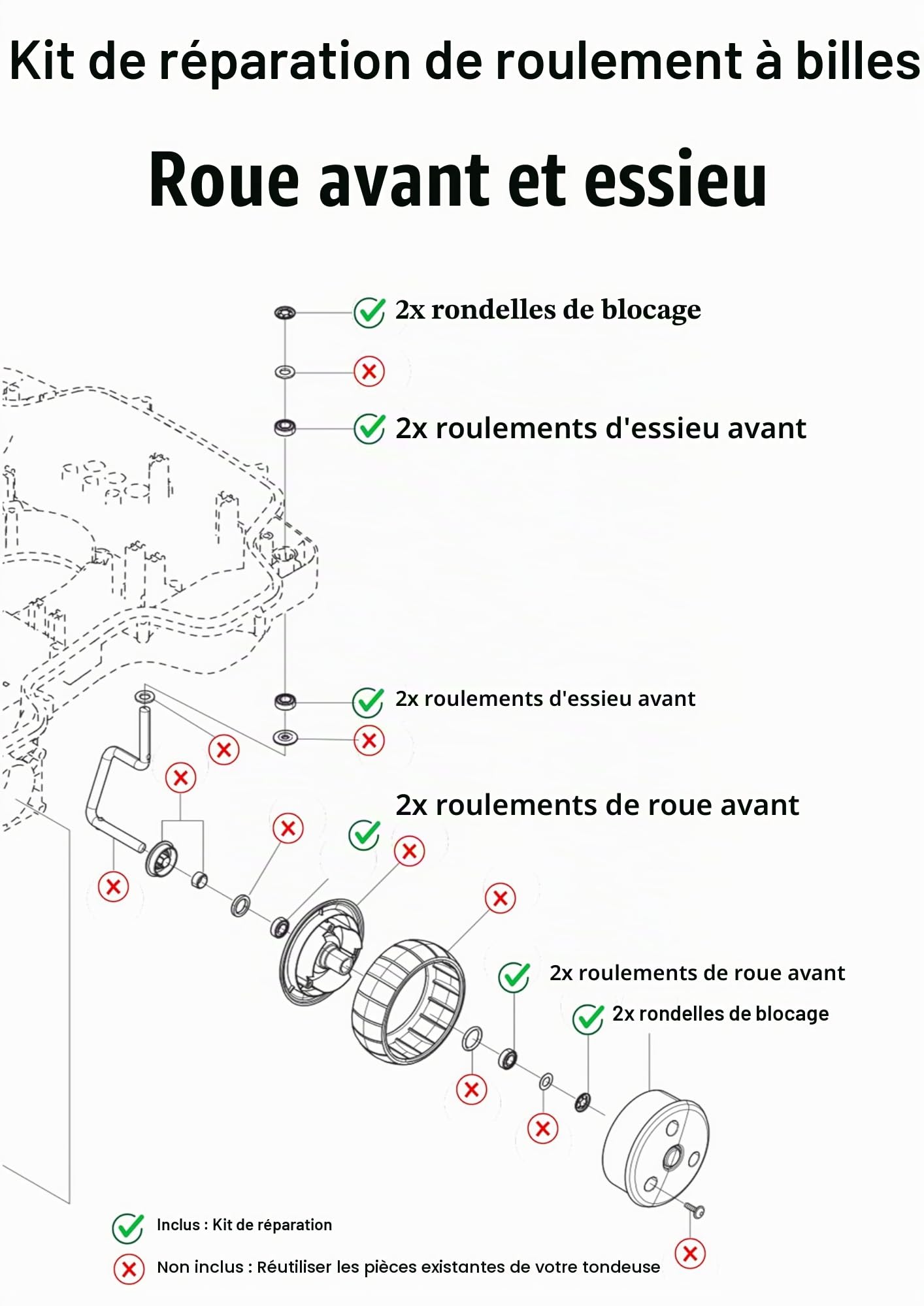 TIMBERA Kit de réparation de roulements (14 pièces) pour Husqvarna Automower, roues avant essieux et arbre de broche moteur – Modèles 320 330X 420 430X 430XH – Accessoire tondeuse robot