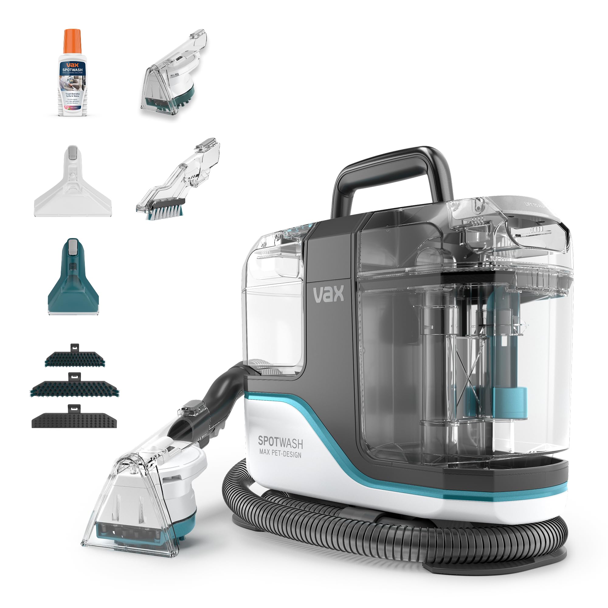 Limpiador quitamanchas Vax SpotWash Max Pet-Design, potente quitamanchas para alfombras y tapicerías con tecnología SpinScrub, depósito XL, limpieza profunda para mascotas, sofás