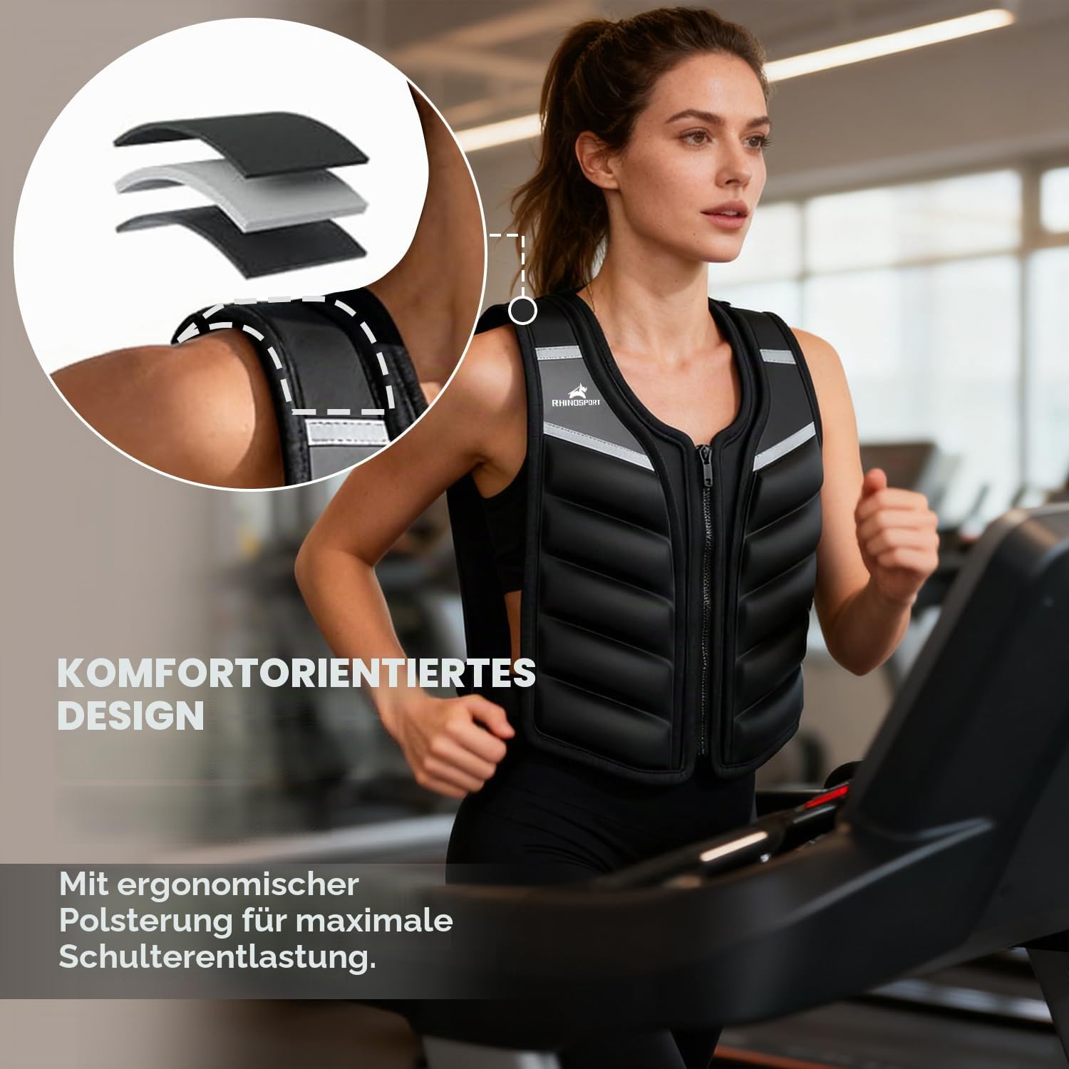RHINOSPORT Gewichtsweste 4,5 kg 6,8kg 9,1kg für Damen & Herren - Premium Fitness Weste mit reflektierenden Streifen & Armbandtasche für Krafttraining, Gewichtsverlust, Heim/Gym Workouts