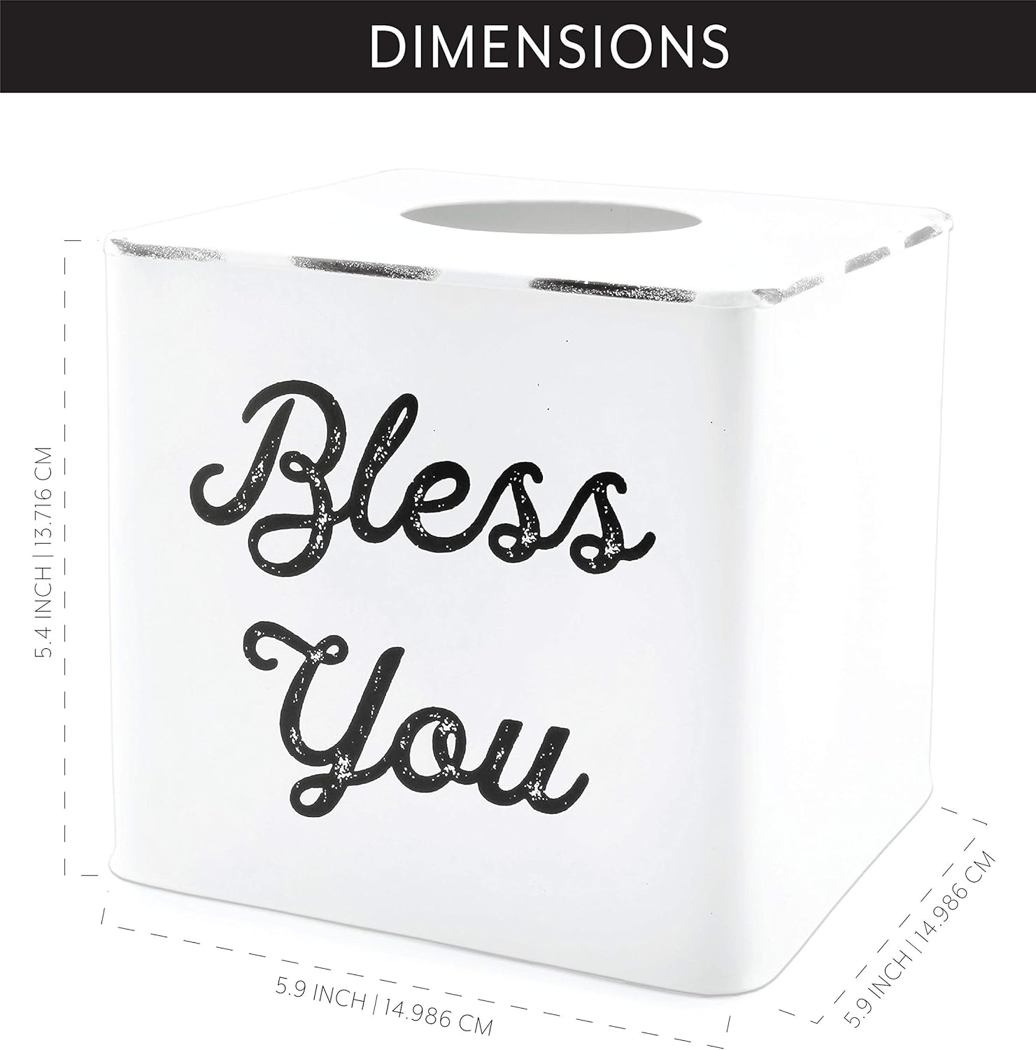 AuldHome White Tissue Box Cover; Enamelware Square Distressed Farmhouse Vintage Style Decor Tissue Holder : Home & Kitchen