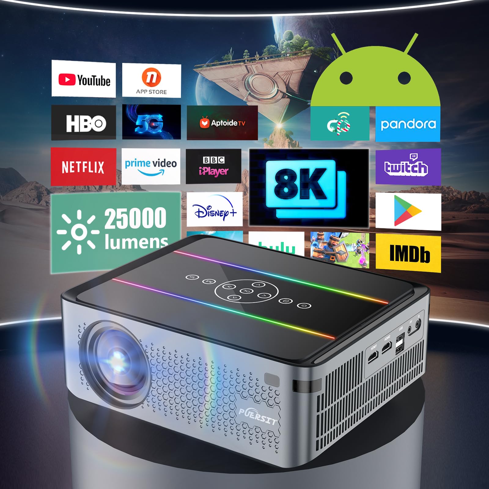 Vidéoprojecteur 1080P WiFi Bluetooth - Compatible Netflix/YouTube - Projection Jusqu'à 200" - Auto Keystone - Pour Intérieur Et Extérieur