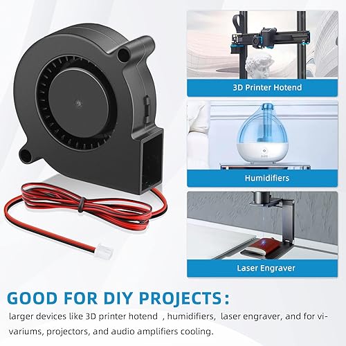 Miniatura 2 de Wathai Ventilador ventilador 5015 de 1.969 in de doble bola de 24 V Mini Turbo de refrigeración con cable de 39 pulgadas para impresora 3D Ender 3