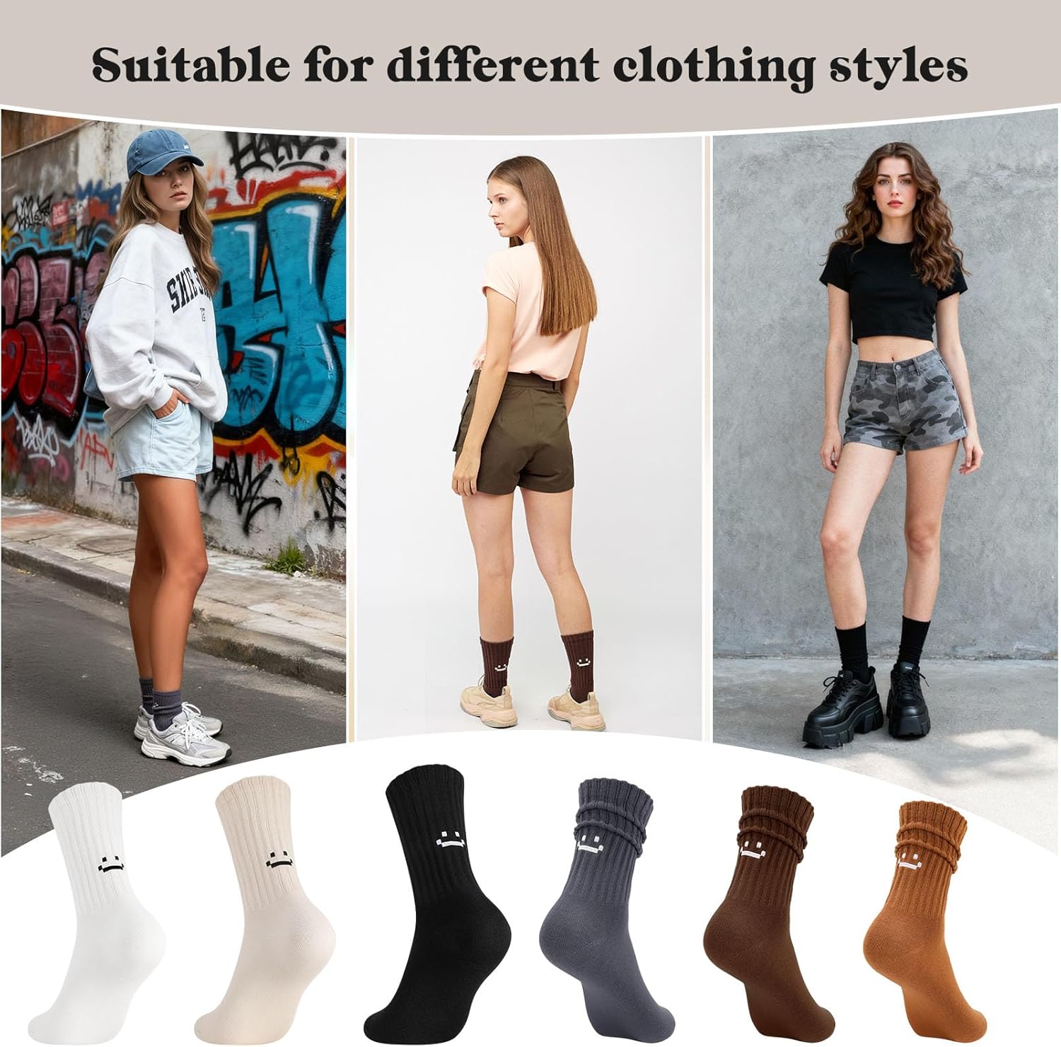 6 Pairs Cute Slouch Socks for Women Kawaii Cotton Scrunch Crew Socks Cozy Slouchy Sock - Image 7