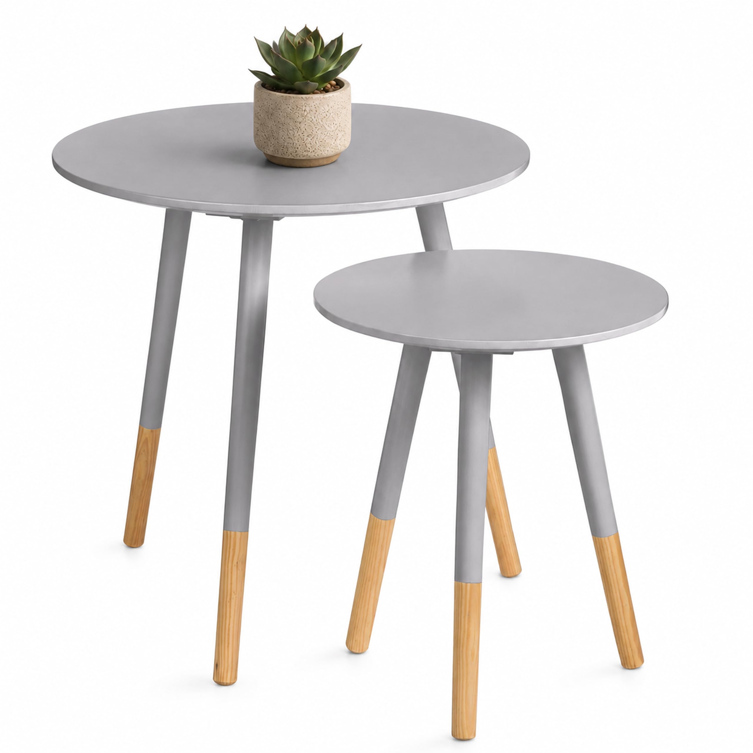 B&Q -  Durable And Sturdy Design Set Of Two Grey Round Side TablesStylish And Elegant Side TablesSmall Tables