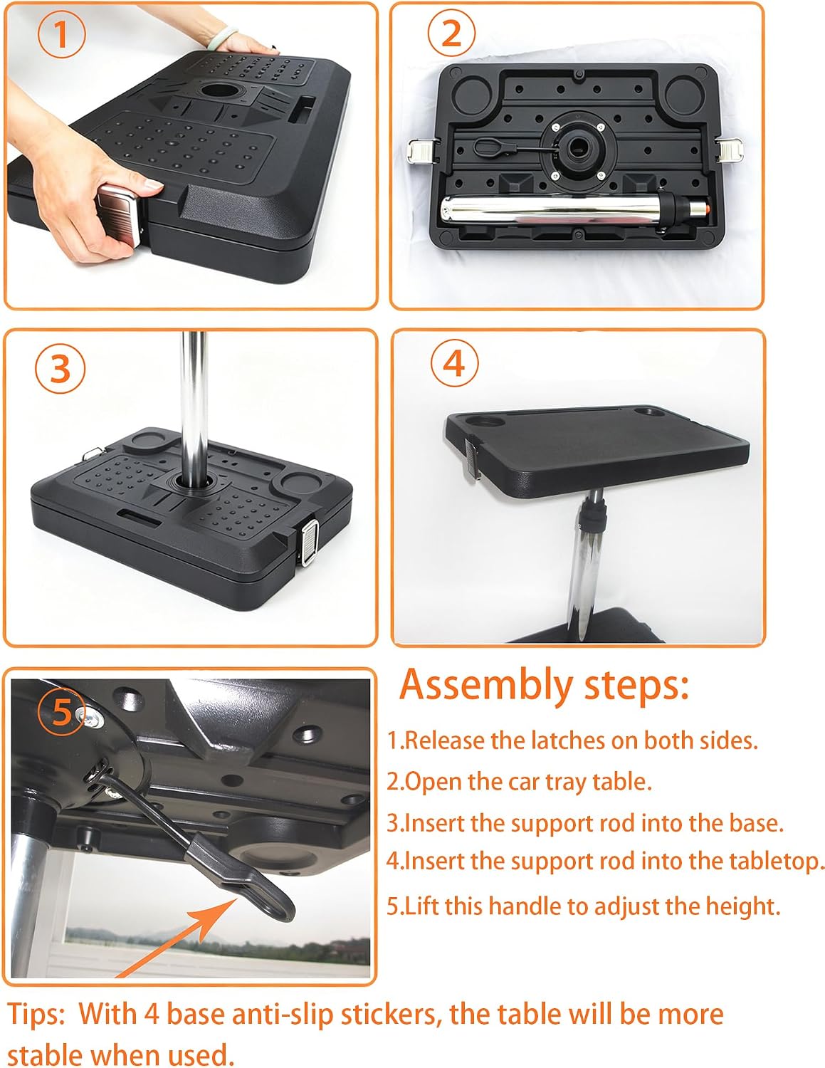 Car Seat Trays Table Desk for Laptop Tablet, Adjustable Multi-functional Travel Tray for Front Rear Seat Eating or Working, Foldable Stand for Car Accessories for SUV MPV RV Outdoor In-car (Black)