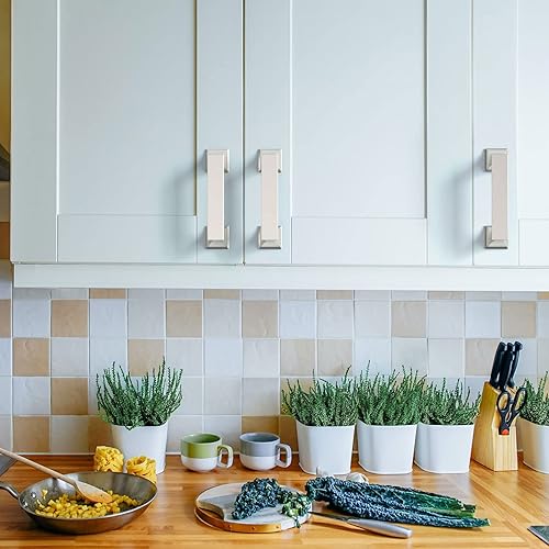 Miniatura 4 de Asidrama Paquete de 6 manijas de gabinete de cocina de níquel satinado cepillado de 3 pulgadas (2.992 in), tiradores de gabinete, accesorios de