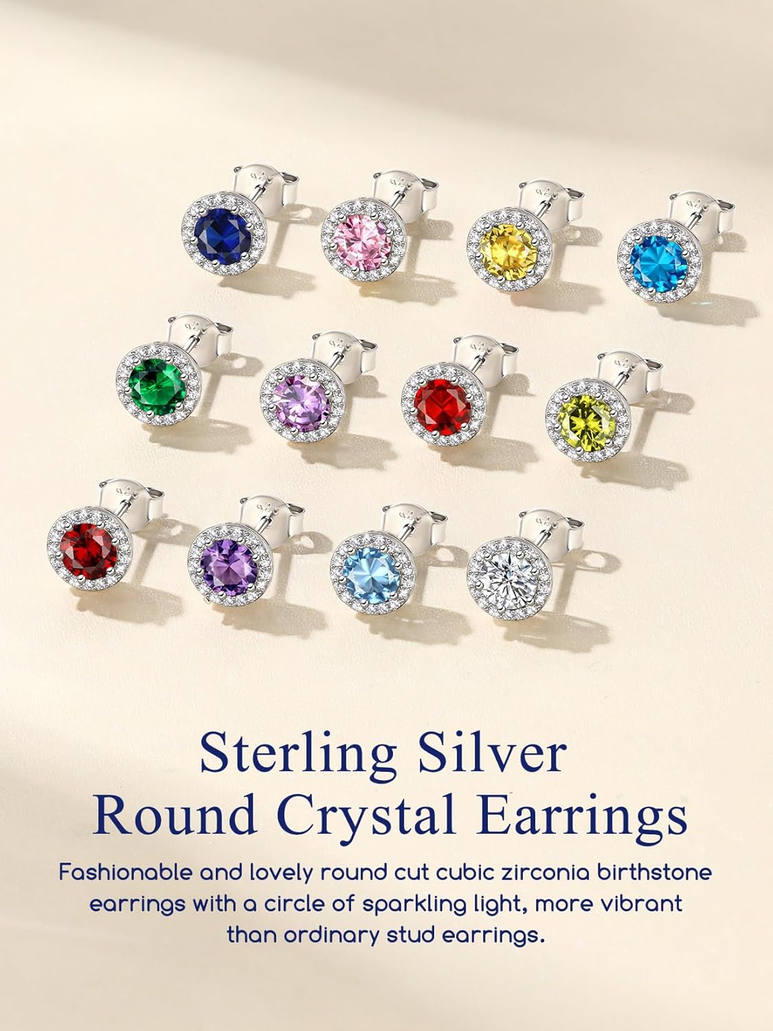 Suplight 925 Sterling Silver Birthstone Earrings Stud Round/Heart/Teardrop/Square Crystal Earrings for Women, Diamond Silver Earrings Dainty Gifts for Women Birthday Unique Minimalist Jewelry - Image 6