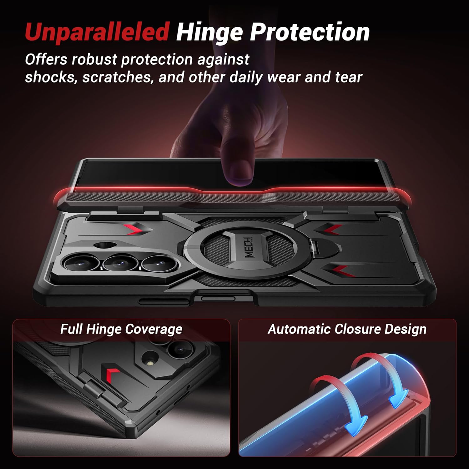 TONGATE 360° Spin Magnetic Stand for Z Fold 7 Case with Privacy Screen Protector, [Compatible with Magsafe] [Anti Spy] [360° Ring Holder]Full-Body Shockproof Case for Samsung Galaxy Z Fold 7, TiBlack